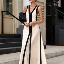 YijiaNvz  Vestido sin mangas y sin espalda con bloques de color para vacaciones de verano - Blanco y Negro - Ver 6
