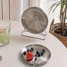 6pcs Stainless Steel Plate Set With Rack, Creative Fruit, Snack And Dessert Plate With Storage Rack, Graduation Gift - Silver - View 9