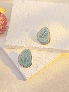 Vintage Irregular Geometric Stud Earrings, Stainless Steel Jewelry For Women, Colorful Enamel, Hypoallergenic Non Tarnish Summer Beach Accessory - Gold - View 11