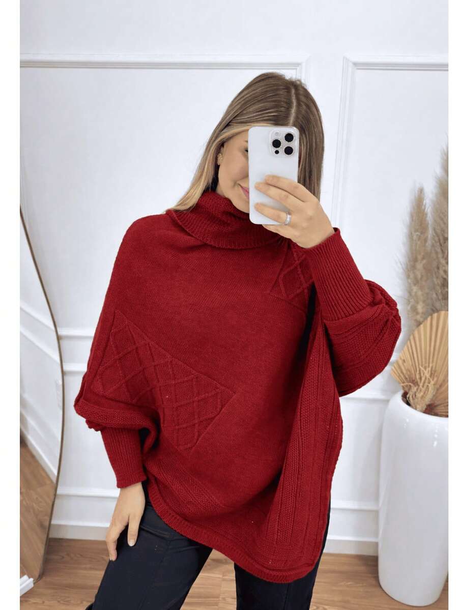 Women's Poncho With Pointed Pointed Cuffs, Knitted High Neck, Cape, Winter Casual - Đồng - Xem 1