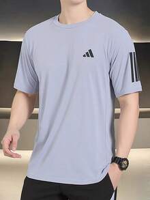 Camiseta de manga corta de color liso para hombre adidas Workout Essentials Base Outdoor Comfort Sports - Plata clara - Ver 4