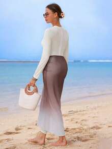 Swim Shayni Vestido de playa elegante y de alta gama con diseño de color ombré, traje de baño burkini de popular para el verano - Multicolor - Ver 2