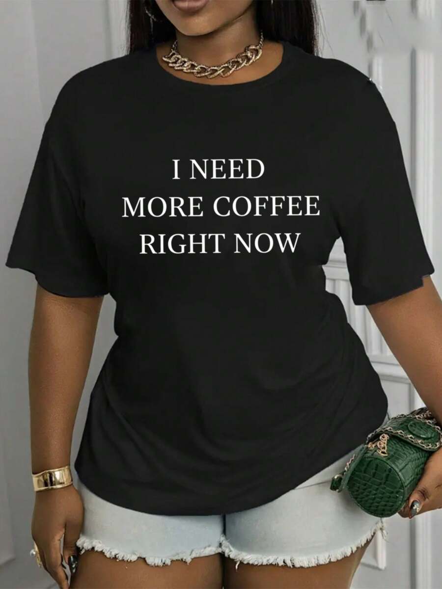 Soft, Breathable, And Lightweight For All-Day Comfort. Short-Sleeve Crew Neck Tee With A "Need More Coffee" Print. This Stylish And Versatile Top Features A Casual Crew Neck, Soft And Stretchy Fabric, Is Machine Washable, And Is Suitable For All Seasons, Making It A Must-Have In Any Modern Wardrobe. - 黑色 - 查看 1