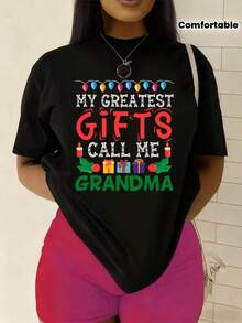 Camiseta única y cómoda con diseño divertido que dice Mis mejores regalos me llaman abuela y elementos navideños coloridos estilo y2k perfecta para mostrar tu amor por la familia y la celebración ideal para cualquier ocasión especial en México - Negro - Ver 12