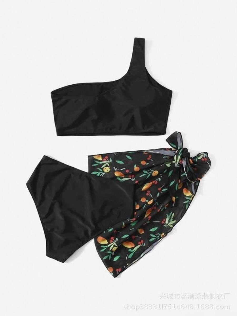 Nuevo bikini sexy de dos piezas para mujer, traje de baño de tres piezas a la moda. - Negro - Ver 1