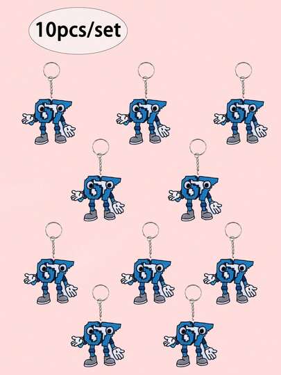 10pcs Creative Cartoon 67 Keychain, Flat 2D Design, Durable, Personalized Gift For Keys And Bags, Unique For Birthday And Celebration, Fun Accessory For 67 Fans. Birthday Gift, Party Decor