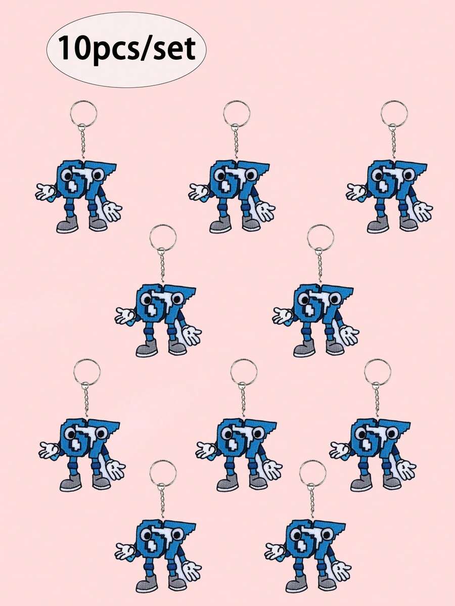 10pcs Creative Cartoon 67 Keychain, Flat 2D Design, Durable, Personalized Gift For Keys And Bags, Unique For Birthday And Celebration, Fun Accessory For 67 Fans. Birthday Gift, Party Decor - Multicolor - View 1