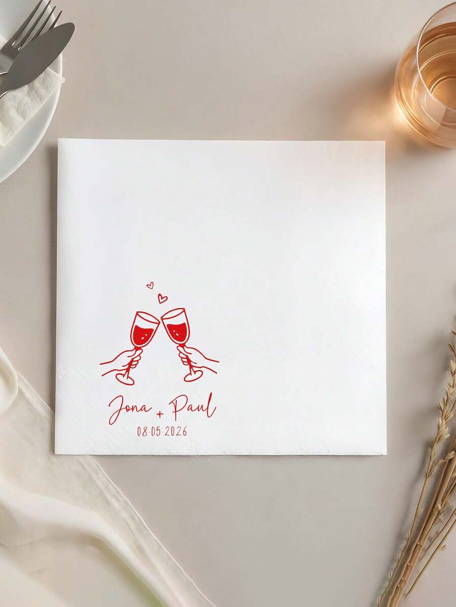 Custom Cocktail Napkins With Text - Personalized Wedding Cocktail Napkins - Bridal Shower & Engagement Party Decor - Red - View 1
