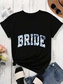 TrendyBride Camiseta Blanca con Estampado Floral para Mujer, Top Casual de Manga Corta, Atuendo para Fiesta de Bodas y Uso Diario - Negro - Ver 4