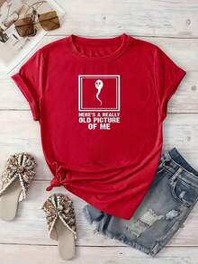 ComfortableGráfico divertido que muestra la idea humorística de recordar los comienzos de la vida desde una perspectiva graciosa y original transmitiendo ingenio y juventud en cada detalle camisetas de mujer 100% algodón estilo casual cómoda para uso diarioFashion All-match Women's Short Sleeve T-shirt, Basic Style for Inner & Outer Wear - Rojo - Ver 4