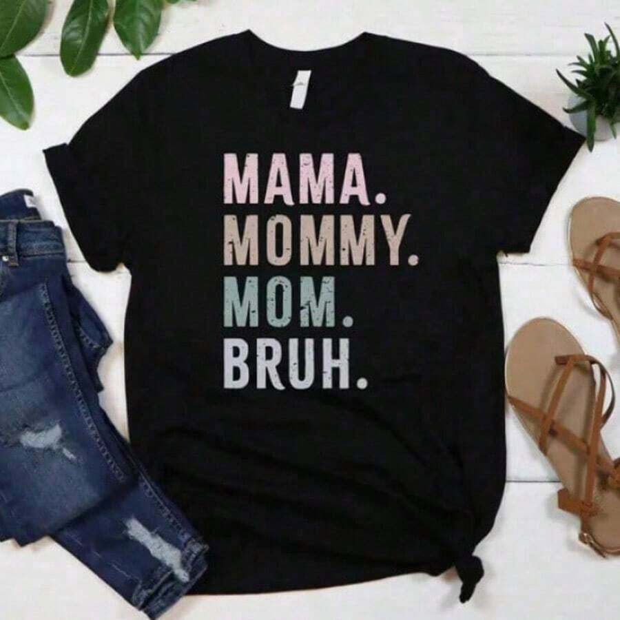 1 camiseta "Mama Mommy Mom Bruh", regalo para el Día de la Madre, camiseta sarcástica para mamá, regalo divertido para mamá, camiseta graciosa para mamá, camiseta para el Día de la Madre, camiseta para mamá, el mejor regalo para mamá, regalo de cumpleaños para madre, 180g Algodón 100%. - Negro - Ver 1