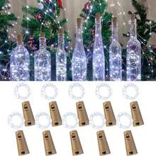 10pcs 2m/20 LED Mini Copper Wire Fairy Lights With Soft Cork, Battery Powered, Suitable For Wine Bottle Crafts, Party, Wedding Decor, Valentine's Day, Thanksgiving, Christmas Gifts (Cool White) - White Light Bottle Stopper - View 12