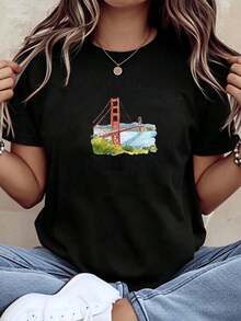 Noticias de Moda: Camiseta con Estampado del Puente Golden Gate de San Francisco, California, Top Casual de Verano para Mujer, Establecida en 1776, Camiseta de Estilo Retro, 200GSM, Camiseta Vintage de Moda Urbana Unisex de Manga Corta, Cuello Redondo, 100% Algodón. - Negro - Ver 9