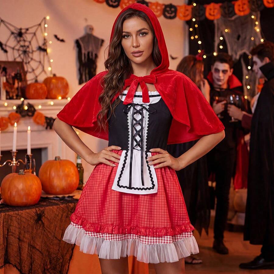 Women's Little Red Riding Hood Costume Elegant Contrast Color Short ...