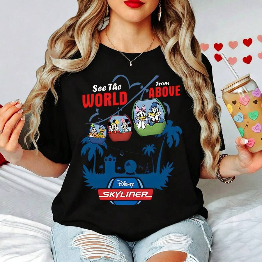 Buy Mickey And Friends Disney Skyliner Shirt, Walt Disney World T-Shirt, See The World From Above, Disney Matching Trip 2025 Shirts, Kids Adult - màu đen - Xem 1