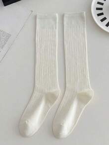 1 Pair White Layered Socks, Women's Mid-Calf Socks, Thin Summer Ankle Boots, Ankle Boots, Suitable For Ankle And Knee-High Socks, Y2K Style, Comfortable - Multicolor - View 10