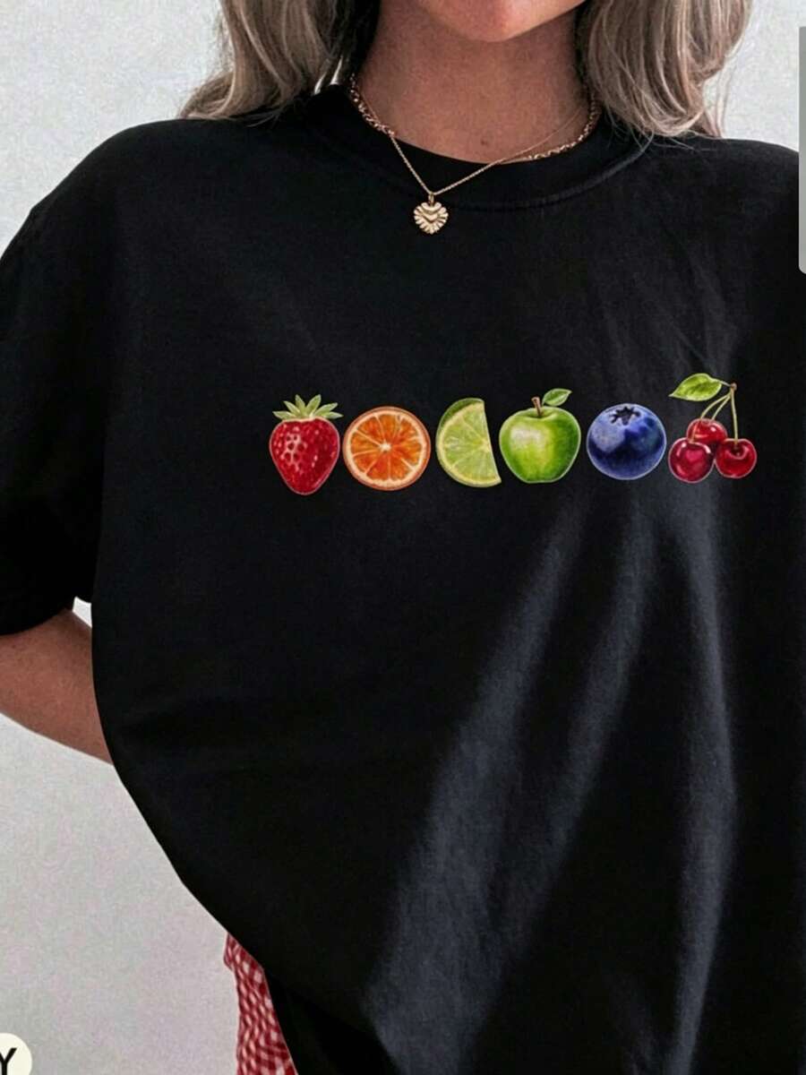 Camiseta Y2K con Estampado de Frutas, Camiseta Sutil de Orgullo Lésbico, Regalo Sutil Bisexual para Orgullo Trans, Camiseta del Mes del Orgullo, Ropa Unisex, Camiseta de Algodón Grueso de Manga Corta, Estilo Clásico, Camiseta con Estampado Gráfico, Camiseta Casual de Manga Corta para Mujer - Negro - Ver 1