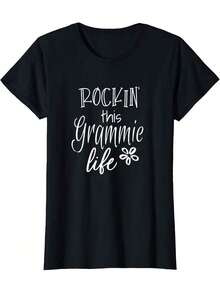 Camiseta de Cuello Redondo con Estampado "Rockin This Life Grammie From Grandkids" - Blusas para Mujer Casual - Negro - Ver 4