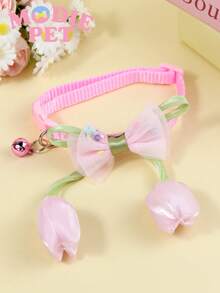 1/4pcs Cute Tulip & Bow Decor Adjustable Pet Collar, Suitable For Daily Use On Cats & Dogs, Happy Pets - Multicolor - View 12