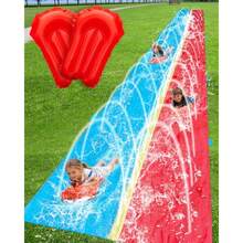 Spring Water 40 pies de deslizamiento y tobogán acuático para niños en el patio trasero, deslizamiento extra largo de 2 carriles con aspersor, toboganes de agua gigantes con 2 tablas de bodyboard - rojo y azul - Ver 8