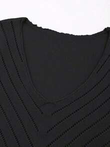 Blusa sin mangas de punto de unicolor con diseño calado para mujer - Negro - Ver 5