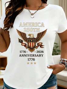 Camiseta Patriótica con Escudo de Águila para el 250 Aniversario de la Independencia de Estados Unidos 1776-2026, Camiseta de Celebración del Día de la Independencia para Mujer, Diseño de Orgullo Nacional con Bandera Americana, Top playeras de mujer - Blanco - Ver 7