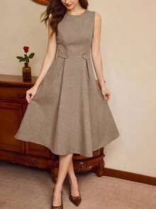 Vestido elegante vintage para mujer con bolsillos y botones, vestido casual para ir y venir, vacaciones, ropa de invierno para mujer, atuendo de invierno para mujer, looks navideños, atuendo navideño para mujer, ropa navideña, ropa de Año Nuevo, atuendo de Año Nuevo, vestido de invierno para mujer, vestido de Año Nuevo, vestidos elegantes para mujer, vestidos formales para mujer - Marrón - Ver 4