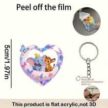 1 móc khóa hình voi 2D dẹt hình trái tim, thiết kế độc đáo, quà tặng Ngày của Mẹ, móc chìa khóa xe hơi, mặt dây chuyền túi xách - Nhiều màu - Xem 3