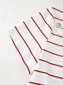Suéter de punto de estilo minimalista francés para mujer, diseño de bloques de color a rayas clásico en negro y blanco, cuello redondo de manga corta, versátil y casual, adecuado para uso diario, trabajo, citas, estudiantes, maestros y talla gran - Multicolor 2 - Ver 3