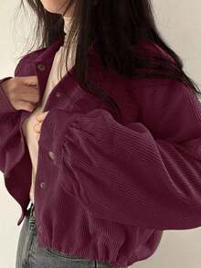 Chaqueta corta color albaricoque y blusa de estilo utilitario versátil y retro para mujer, que estiliza y alarga, con dobladillo ajustable con cordón - Burdeos - Ver 3