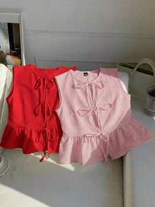 2 piezas Blusas de verano de moda 2026 para mujeres, para vacaciones, primavera, Día de San Valentín, salir, verano, primavera, Día de San Valentín, carnaval, playa, fiesta de cumpleaños, boda, salir.Top sin mangas rojo, top sin mangas rosa, - Multicolor 13 - Ver 3