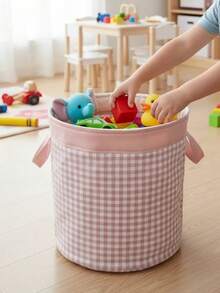 Toy Organizer Basket, Clothes, Checkered Pattern, Cotton Harmony - 1 Piece - Antique Rose - View 2
