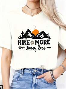 Camiseta Casual Popular para Mujer 2026, Camiseta de Aventura en la Montaña con Estampado Gráfico Inspirado en la Naturaleza, con Diseño de Huella de Pata y Atardecer, Camiseta Casual de Verano con Cuello Redondo y Manga Corta, Adecuada para Eventos Deportivos, Fiestas, Excursiones y Otros Regalos Festivos. - Blanco - Ver 6