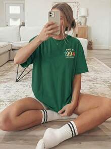 [Double-Sided Printing] Women's Casual Summer T-Shirt, MADE IN 1994 LIMITED, Suitable For Comfortable Wear In All Seasons, Limited Edition MADE IN 1994 With Colorful Digital Print, Versatile Clothing, Comfortable Material, Short-Sleeved T-Shirt, 100% Cotton For Fashion Enthusiasts. - 綠色 - 查看 3
