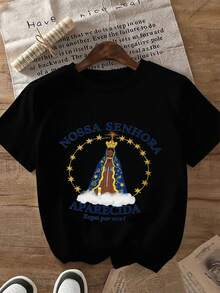 Una camiseta de manga corta para mujer, moderna, a la moda, retro, casual y holgada, adecuada para actividades al aire libre en primavera y verano, camiseta religiosa exclusiva para devotos de Nuestra Señora de Aparecida - suave, de cuello redondo, estilo casual unisex y regalo católico, ropa icónica lavable a máquina.blusas para mujer,blusas casuales para dama,tops,, mujer premium,y2k,playeras de mujer curvy,ofertas y liquidaciones ropa mujer,playeras deportivas para mujer,,playeras de hombre, mujer,blusas>elegante 0TRC - Negro - Ver 1