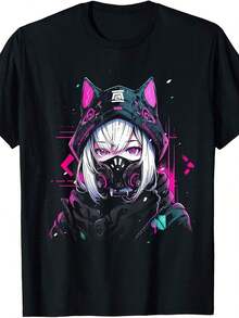 Camiseta única con diseño y2k de un intrépido personaje cibernético en colores vibrantes que captura la esencia del estilo urbano Mexicano perfecta para destacar tu personalidad y combinar con cualquier outfit ideal para amantes de la moda alternativa y la cultura pop - Negro - Ver 12