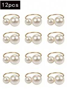 1-50pcs High-End Hotel Restaurant Table Decoration Large And Small Pearl Napkin Rings, Suitable For Wedding And Holiday Table Decor - White - View 16