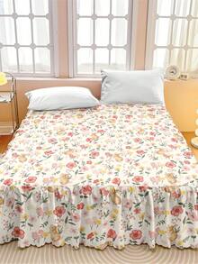 Juego de falda de cama con volantes con estampado floral rosa, falda de cama con volantes con estampado de tulipanes rojos, material de microfibra suave apto para colchones Queen/King/Twin/Full, decoración estética para el dormitorio - Multicolor - Ver 19