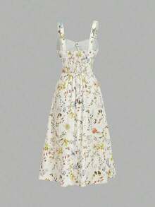 MOD Vestido midi casual de mujer con estampado floral y nudo en la cintura, para verano - Multicolor - Ver 11