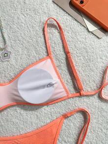 Shiny Elegant Holographic Snake Print Bikini Set For Women, Metallic Swimwear Beach Outfit Vacation Summer - Orange - View 5