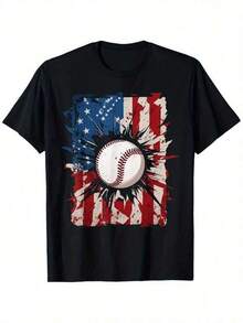 Camiseta Vintage de Béisbol con la Bandera Americana del 4 de Julio |     100%, Cuello Redondo, Tallas S-XXXL, Apto para Todos los Géneros, Uso Casual y al Aire Libre - Negro - Ver 6