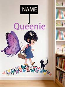 Name Customization Girls Butterfly Cute Stickers For Living Room Bedroom Children's Room Decorative Wall Art Background Mural Cover-Up Non-Destructive Adhesive Stickers - Multicolor - View 5