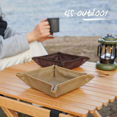 1 pieza Bandeja de almacenamiento de varios usos en color caqui y marrón café, caja de acabado de doble propósito para el hogar y viajes, caja de almacenamiento plegable y portátil cuadrada, adecuada para camping y aventuras al aire libre. Bandeja de almacenamiento plegable multiusos cuadrada en color caqui, con diseño de botón a presión, adecuada para camping, actividades al aire libre, viajes y almacenamiento de artículos pequeños para el hogar