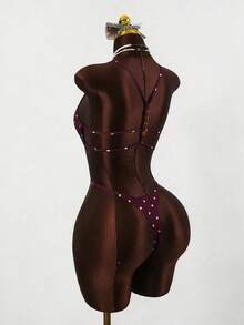 Traje de baño de una pieza con estampado de lunares y flores para mujer, traje de baño de playa con espalda descubierta para vacaciones de verano - Marrón - Ver 6