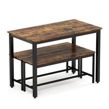 Esstisch-Set, Bartisch Mit 2 Essbänken, Küchentisch Mit Stühlen, Industrial Frühstückstisch Für Küche, Wohnzimmer, Partyraum, Naturfarben Und White - 黑色 - 查看 12