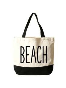 女款大號印花「Beach」托特包－夏季度假必備，大容量沙灘包，多功能手提包，時尚便攜單肩包，旅行盥洗包、化妝包、泳衣收納包，適用於辦公室、海灘、度假、購物、派對、學校，適合作為旅行紀念品、教師節禮物、開學禮物、派對小禮、節日禮物 - 彩色 - 查看 12