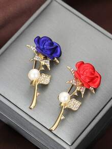 1pc Exquisite Rose & Faux Pearl Brooch, Unique High-End Fashion Jewelry Gift, Suitable For Daily, Party, Holiday, Vacation Decoration - Multicolor - View 3