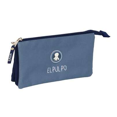 Safta | Rectangular Pencil Case El Pulpo With Elastic Back Strap School Organizer With 1 Compartment And Zipper, Attachable To Notebook Or Folder, Navy, Official License, Back To School