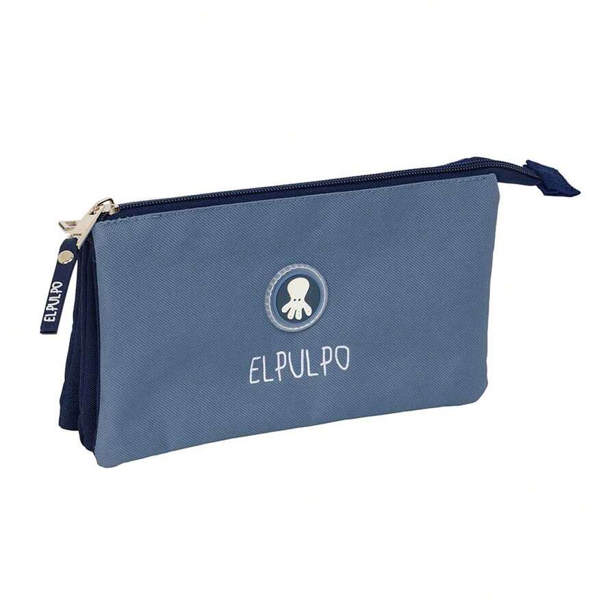Estuche Portatodo Triple El Pulpo Azul Unisex 22x12x3 Cm - 3 Compartimentos con Cremallera, Bolsillo Interior Central, Color Azul Marino, Ideal para Colegio y Vuelta al Cole - Triple - Azul - Ver 1