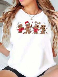 Women's Soft Cotton T-Shirt With A Gingerbread Nurse And Doctor Print, Crew Neck, Christmas Gift, Women's Tee. Nurses Day Themed T-Shirt, Made Of Pure Cotton | Exclusive For Medical Personnel | Soft, Breathable, And Does Not Cause Excessive Sweating | Essential For Everyday And Work Wear | The Ideal Gift Choice For Nurses Day - 白色的 - 查看 1